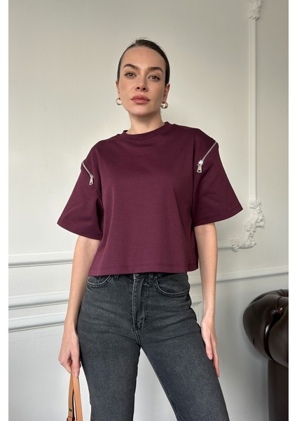 Fermuarlı Vatkalı Tshirt- Bordo fırsatları