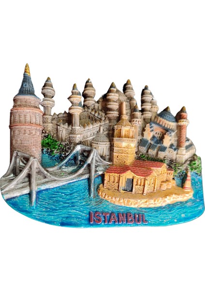Vintage Istanbul Simgeleri Görselli 3 Boyutlu El Boyaması Dekoratif Duvar Süsü