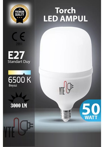 50 W Torch LED Ampul Beyaz 6500K Yüksek Aydınlatma/kalite 1 Adet