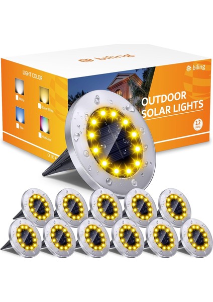 Güneş Enerjili Yol Işıkları 12 LED Su Geçirmez - Sıcak Beyaz - 12 Adet