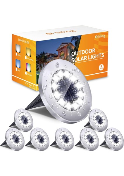 Güneş Enerjili Yol Işıkları 12 LED Su Geçirmez - Beyaz - 8 Adet