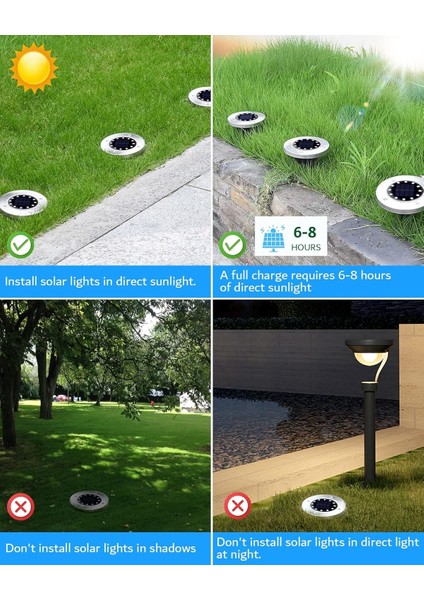 Güneş Enerjili Yol Işıkları 12 LED Su Geçirmez - Beyaz - 8 Adet indirimleri