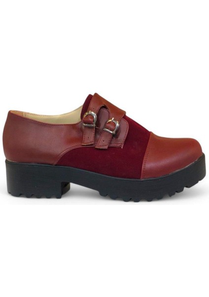 Kadın Klasik Topuk Kalın Taban Günlük Ayakkabı Bordo