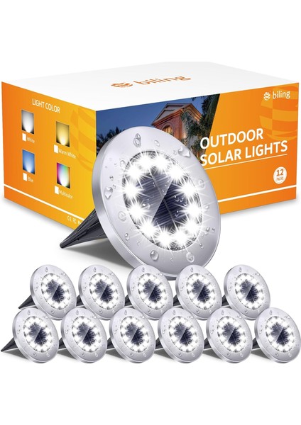 Güneş Enerjili Yol Işıkları 12 LED Su Geçirmez - Beyaz - 12 Adet