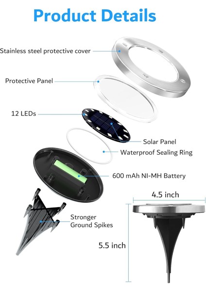 Güneş Enerjili Yol Işıkları 12 LED Su Geçirmez - Beyaz - 12 Adet fırsatları