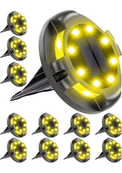 Güneş Enerjili Dış Mekan Yürüyüş Yolu Işıkları - Sıcak Beyaz, 12 Adet