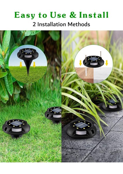 Güneş Enerjili Dış Mekan Yürüyüş Yolu Işıkları - Sıcak Beyaz, 12 Adet modelleri