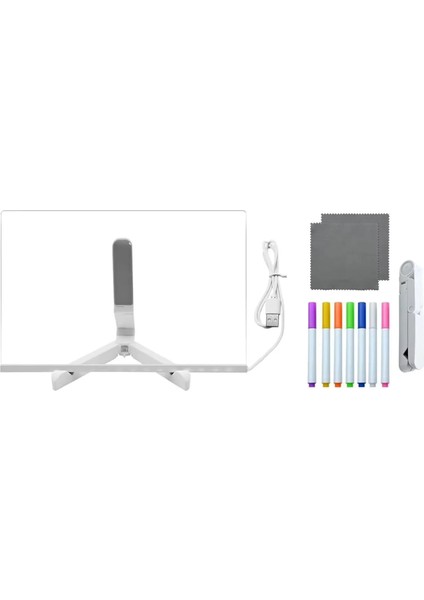 Neon LED Işıklı 20X30 cm Yazı Çizim Tahtası + Ayarlanabilir Stant ve 7 Adet Kalem - FC994