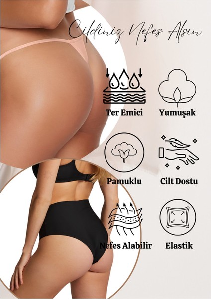 Highwaist Yüksek Bel Slip Külot-Ip Askılı Tanga Pamuklu 5'li Paket (Likralı, Yumuşak,esnek Kumaş)