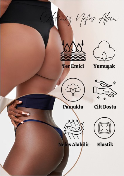 Highwaist Yüksek Bel Tanga-Ip Askılı Tanga Pamuk 5'li Paket (Yumuşak, Esnek, Likralı)