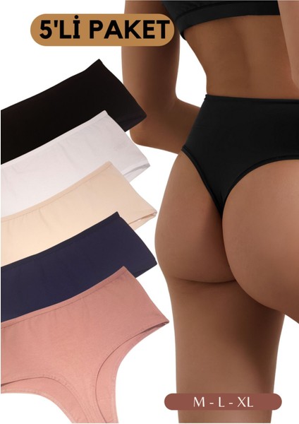 Easy Cotton Trim Highrise Yüksek Bel Tanga 5'li Paket