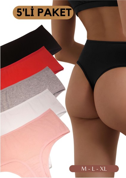 Easy Cotton Trim Highrise Yüksek Bel Tanga 5'li Paket