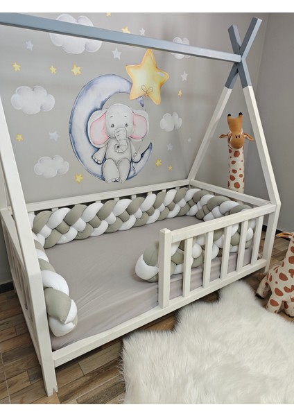 360 cm Örgü Korumalık Gri - Beyaz 4'lü Örgü / 60X120 Anne Yanı - Park Beşik Koruyucu modelleri