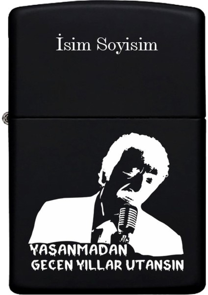 Müslüm Baba Desenli Kişiye Özel Isimli Benzinli Siyah Metal Çakmak