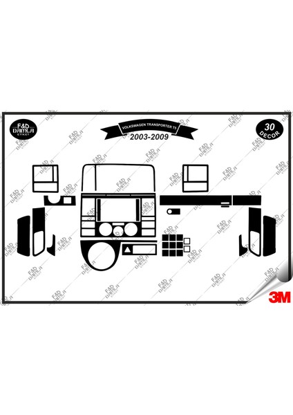 Volkswagen Transporter T5 2003-2009 Torpido Konsol Trim Göğüs Maun Kaplama Set 30 Parça Siyah Renk