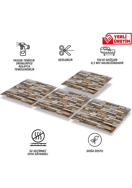 Kendinden Yapışkanlı Geometrik Taş Desenli Pvc Karo 30X30 cm (11 Adet) 1 M2