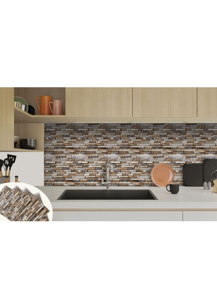 Kendinden Yapışkanlı Geometrik Taş Desenli Pvc Karo 30X30 cm (11 Adet) 1 M2