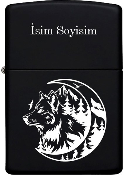 Kurt Desenli Kişiye Özel Isimli Benzinli Siyah Metal Çakmak 9