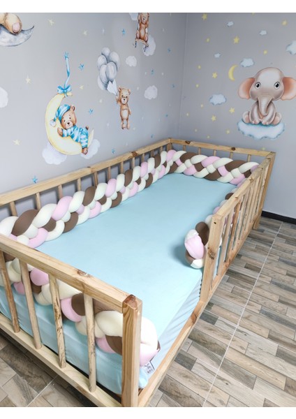500 cm Örgü Korumalık Kahverengi-Tozpembe-Beyaz 4'lü Örgü / 90X190 Montessori Yatak Kapı Boşluğu Açık modelleri