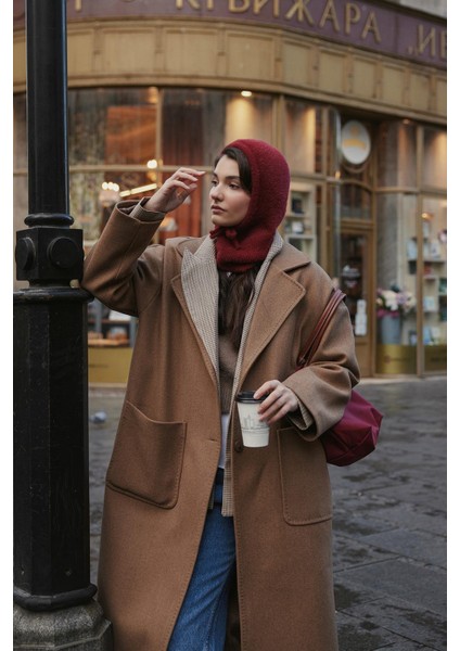 Soft Ince Örgü Balaclava Bere Bordo