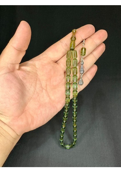 Ateş Kehribar Tesbih Kapsül Kesim Yeşil Renk 11 mm x 7mm T-537