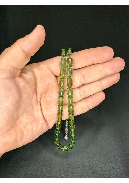 Ateş Kehribar Tesbih Kapsül Kesim Yeşil Renk 11 mm x 7mm T-537