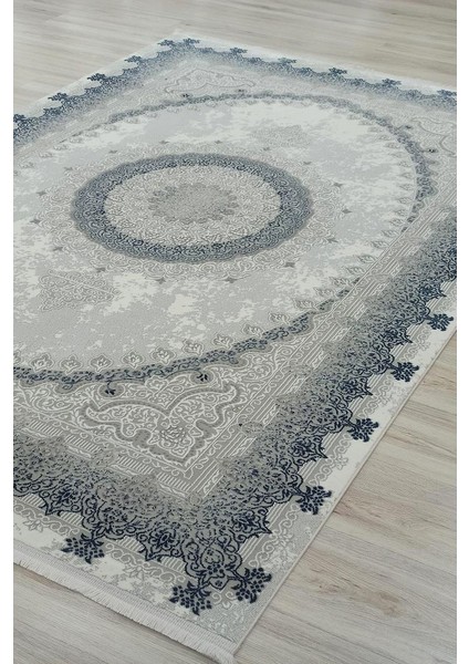 Parma Mavi Halı Gri Krem Halı Göbekli Desen Yumuşak Antialerjik Mikrofiber Polyester Salon Halısı Tozuyok Halı fırsatları