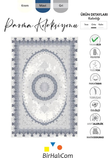 Parma Mavi Halı Gri Krem Halı Göbekli Desen Yumuşak Antialerjik Mikrofiber Polyester Salon Halısı Tozuyok Halı modelleri