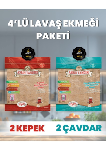 4'LÜ (2 Ekşi Mayalı Kepek + 2 Ekşi Mayalı Çavdar Lavaş Ekmeği) Paketi