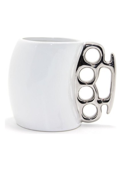 Porselen Muşta Tasarımlı Kupa Bardak Gümüş Renk