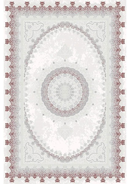 Parma Kiremit Halı Gri Krem Halı Göbekli Desen Yumuşak Antialerjik Mikrofiber Polyester Salon Halısı Tozuyok Halı