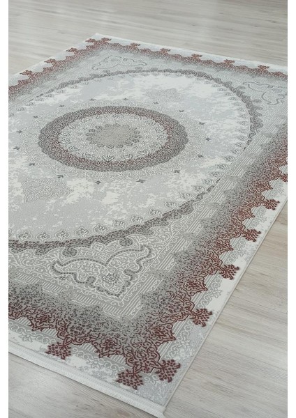 Parma Kiremit Halı Gri Krem Halı Göbekli Desen Yumuşak Antialerjik Mikrofiber Polyester Salon Halısı Tozuyok Halı fiyatları