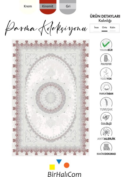 Parma Kiremit Halı Gri Krem Halı Göbekli Desen Yumuşak Antialerjik Mikrofiber Polyester Salon Halısı Tozuyok Halı indirimleri