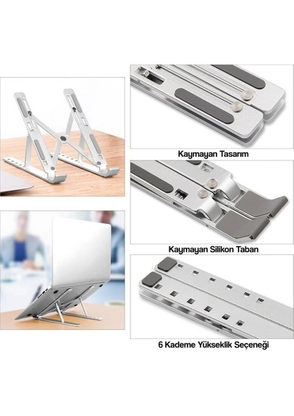 Laptop Stand MacBook Notebook Katlanabilir Taşınabilir Metal Standı Gümüş fiyatları