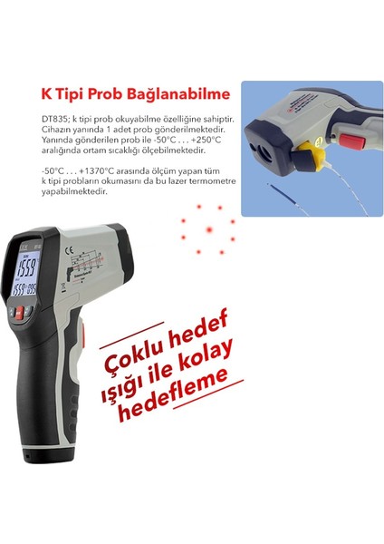 Cem DT836 Dairesel Lazer Işıklı Termometre 1000°C
