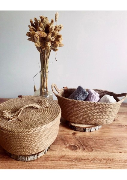 Çok Amaçlı Hasır Sepet 2'li Organizer Yuvarlak Kapaklı ve Oval Sepet Takımı fiyatları