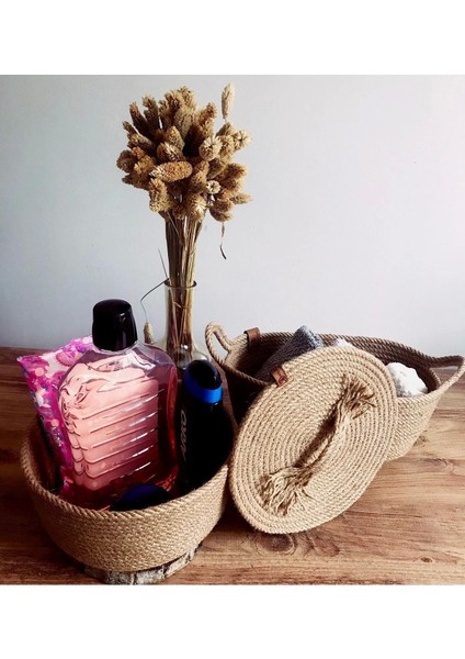 Çok Amaçlı Hasır Sepet 2'li Organizer Yuvarlak Kapaklı ve Oval Sepet Takımı modelleri