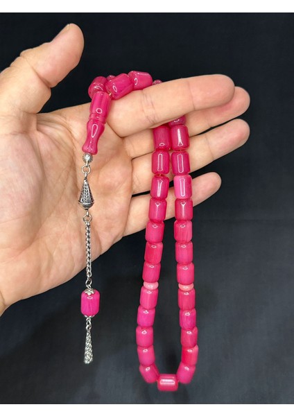 Sıkma Kehribar Tesbih Büyük Boy Pembe Renk 14 mm x 11 mm T-518 fiyatları