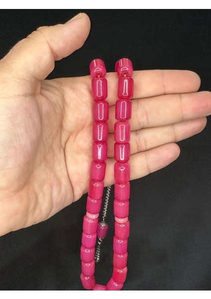 Sıkma Kehribar Tesbih Büyük Boy Pembe Renk 14 mm x 11 mm T-518 modelleri