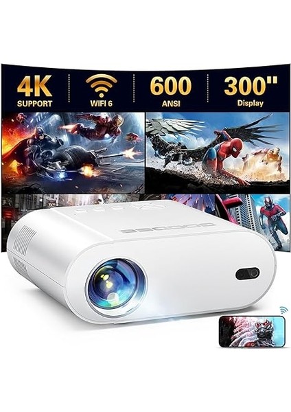 Uzaktan Odaklama Özellikli 4K Projektör, Wifi ve Bluetooth 1080P