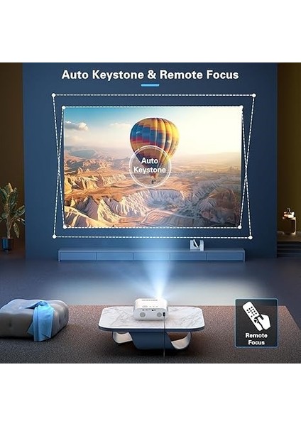 Uzaktan Odaklama Özellikli 4K Projektör, Wifi ve Bluetooth 1080P