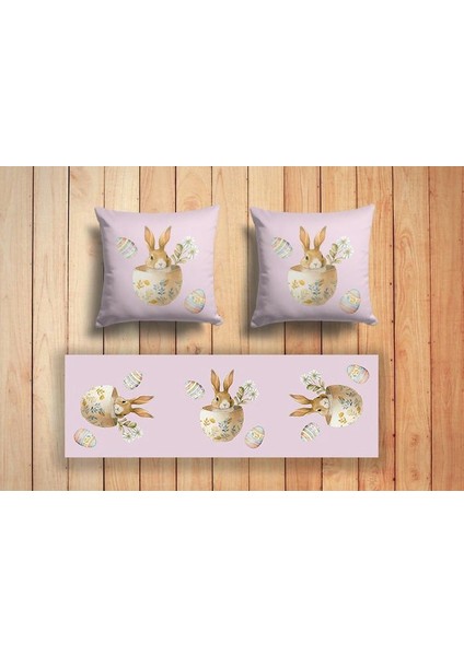 Paskalya (Easter) 3 Lü Set - 2 Adet Kırlent, 1 Adet Runner