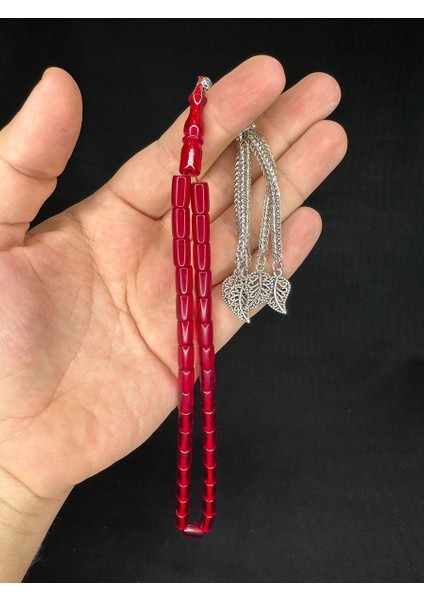 Ateş Kehribar Tesbih Kırmızı Renkli Kesme Kesim 10,5 mmX6 mm T-664