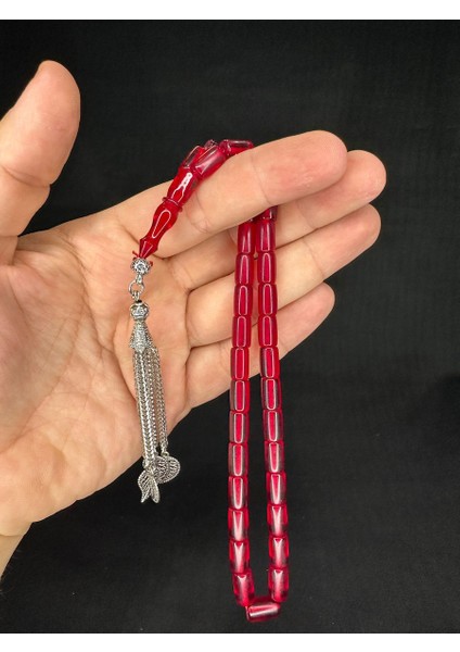 Ateş Kehribar Tesbih Kırmızı Renkli Kesme Kesim 10,5 mmX6 mm T-664