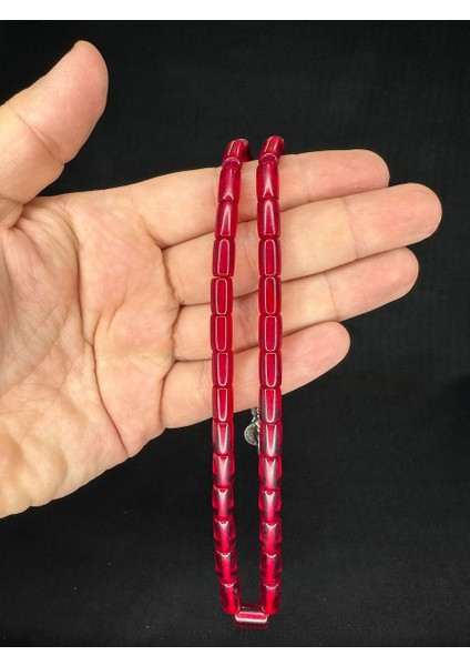 Ateş Kehribar Tesbih Kırmızı Renkli Kesme Kesim 10,5 mmX6 mm T-664