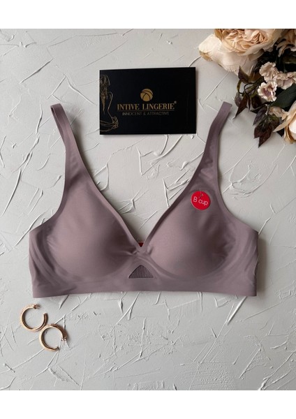 Eleanor Önü ve Yanı Dantel Detaylı Dikişsiz Lazer Kesim Ince Askılı V Yaka Hafif Destekli Sütyen