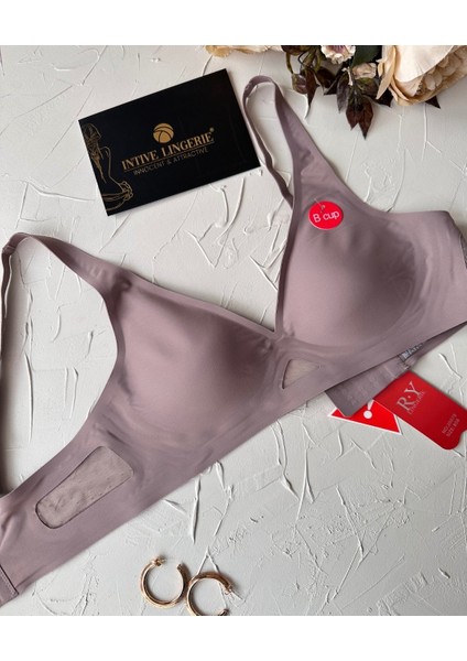 Eleanor Önü ve Yanı Dantel Detaylı Dikişsiz Lazer Kesim Ince Askılı V Yaka Hafif Destekli Sütyen modelleri