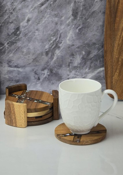 Akasya 4lü Bardak Altlığı - Stantlı Çay Tabağı Takımı - 5 Parça, 11 cm