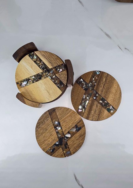 Akasya 4lü Bardak Altlığı - Stantlı Çay Tabağı Takımı - 5 Parça, 11 cm