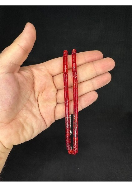 Gümüş Işlemeli Ateş Kehribar Tesbih Kırmızı Renkli Kesme Kesim 10,5mmx5,5mm T-649